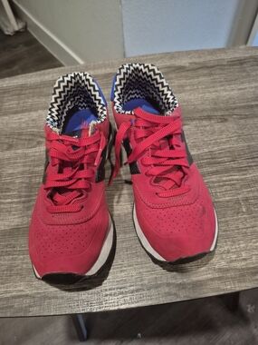 New Balance 574 Shoes Paint Chip Red Blue Black Low Running Shoes Women's Size 7